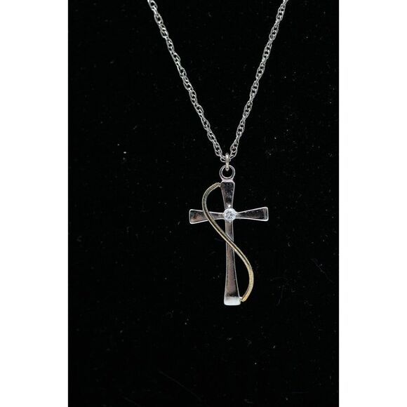 Sterling Silver Cross Infinity Cubic Zerconia Necklace 18" Chain Religious - Picture 2 of 6